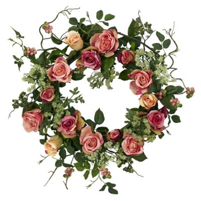 Nearly Natural 20 in. Artificial Rose Wreath