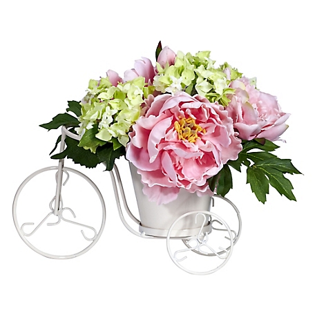 Nearly Natural Faux Peony and Hydrangea Arrangement with Tricycle Silk Flowers