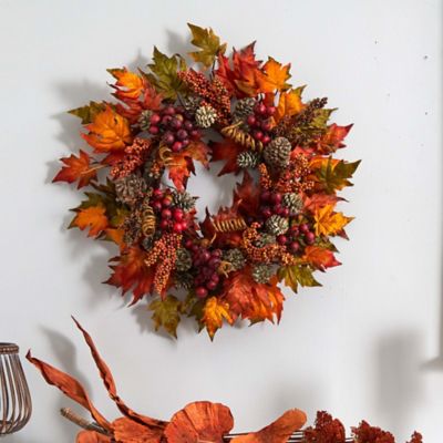 Image showing  24 in. Artificial Maple and Berry Wreath