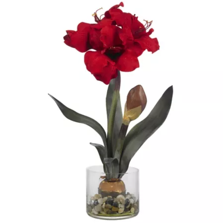 4" Nearly Natural Amaryllis Silk Plant with Round Vase Artificial Plants & Flowers