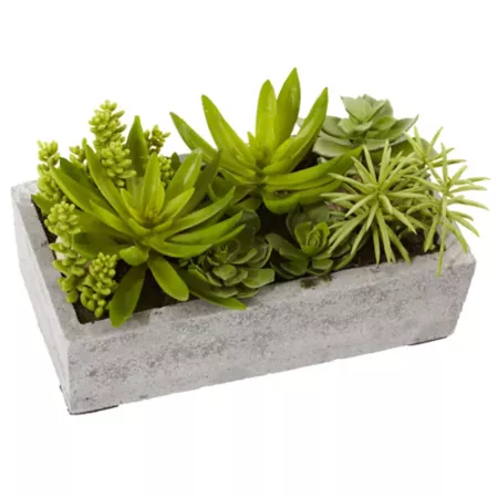 Nearly Natural 6.5" Faux Succulent Garden with Concrete Planter Artificial Plants & Flowers