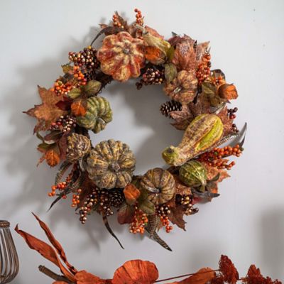 Image showing  28 in. Autumn Artificial Pumpkin Wreath