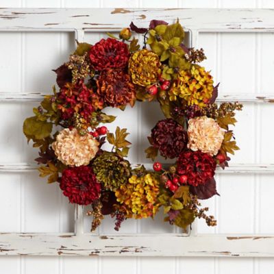Image showing  22 in. Autumn Hydrangea Peony Artificial Wreath