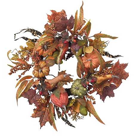 Nearly Natural 24 in. Pumpkin and Berry Artificial Wreath