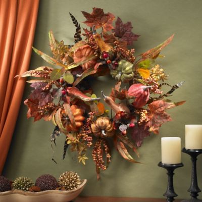 Image showing  24 in. Pumpkin and Berry Artificial Wreath
