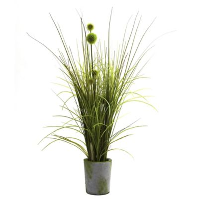 Nearly Natural 26 in. Grass and Dandelion Arrangement with Cement Planter