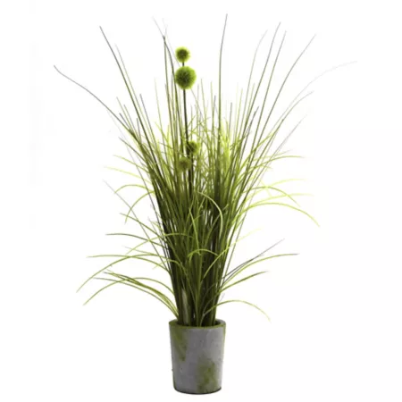 Nearly Natural 26 in Grass and Dandelion Arrangement with Cement Planter Artificial Plants & Flowers