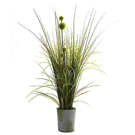 Nearly Natural 26 in. Grass and Dandelion Arrangement with Cement Planter