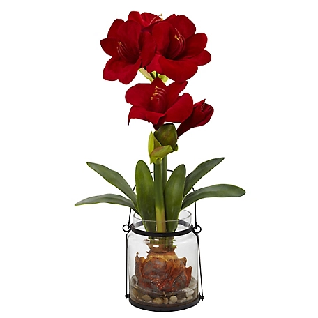 Nearly Natural 24 in. Amaryllis Artificial Plant with Vase