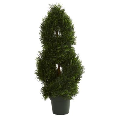Nearly Natural 3 ft. Artificial Indoor/Outdoor UV-Resistant Double Pond Cypress Spiral Topiary Tree