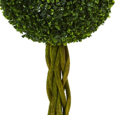 Image showing  4 ft. Artificial Indoor/Outdoor UV-Resistant Boxwood Double Ball Tree with Woven Trunk