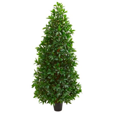 Nearly Natural 5 ft. Indoor/Outdoor UV-Resistant Artificial Bay Leaf Cone Topiary Tree