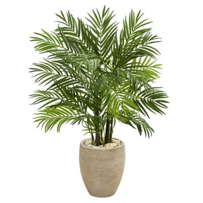 Nearly Natural 4 ft. Areca Palm Artificial Tree in Sand Colored Planter