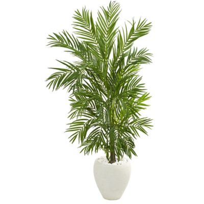 Nearly Natural 5 ft. Areca Palm Artificial Tree in White Planter