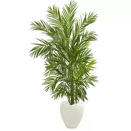 5 ft Nearly Natural Artificial Areca Palm Tree in White Planter Artificial Plants & Flowers