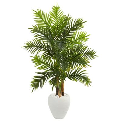 Nearly Natural 5 ft. Areca Palm Artificial Tree in White Planter, Real Touch