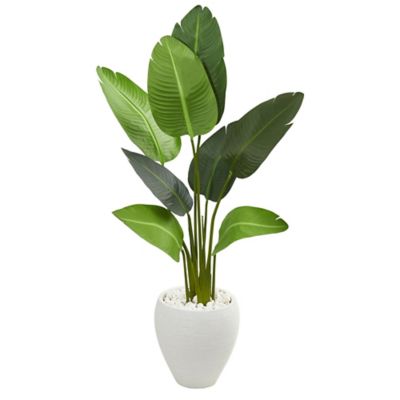 Nearly Natural 4 ft. Artificial Traveler's Palm Tree in Oval Planter