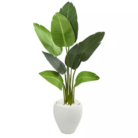 Nearly Natural 4 ft Travelers Artificial Palm Tree in Oval Planter Artificial Plants & Flowers