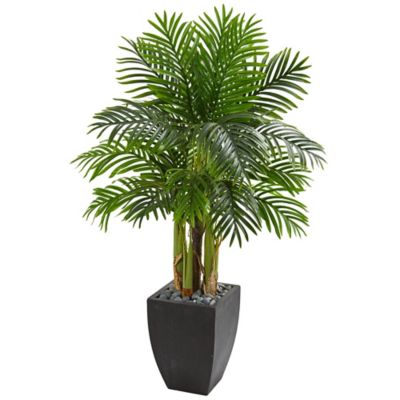 Nearly Natural 5 ft. Kentia Artificial Palm Tree in Black Planter