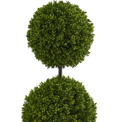 Image showing  4 ft. Artificial Indoor/Outdoor UV-Resistant Boxwood Double Ball Topiary Tree in Oval Planter