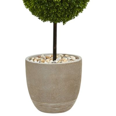 Image showing  4 ft. Artificial Indoor/Outdoor UV-Resistant Boxwood Double Ball Topiary Tree in Oval Planter