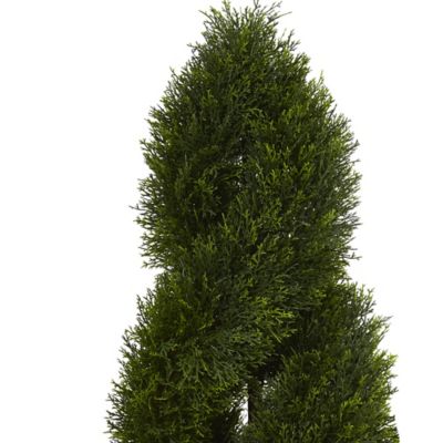 Image showing  4 ft. Artificial Indoor/Outdoor UV-Resistant Cypress Double Spiral Topiary Tree in Slate Planter