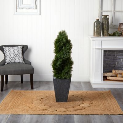 Image showing  4 ft. Artificial Indoor/Outdoor UV-Resistant Cypress Double Spiral Topiary Tree in Slate Planter