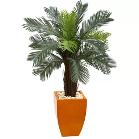 4.5 ft Nearly Natural UV Resistant Indoor/Outdoor Cycas Artificial Tree in Orange Planter Artificial Plants & Flowers