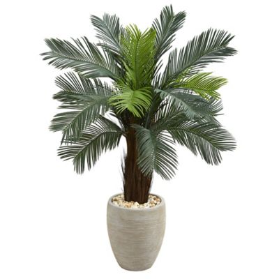 Nearly Natural 4.5 ft. Artificial Indoor/Outdoor UV-Resistant Cycas Tree in Oval Planter