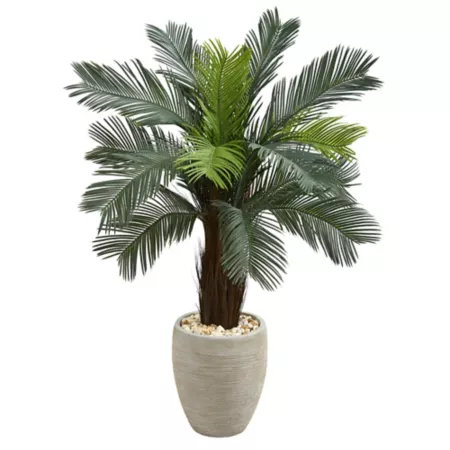 4.5 ft Nearly Natural Indoor/Outdoor UV Resistant Cycas Artificial Tree in Oval Planter Artificial Plants & Flowers