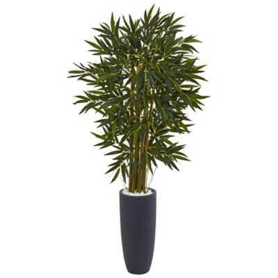 Nearly Natural 6.5 ft. Bamboo Artificial Tree in Gray Cylinder Planter