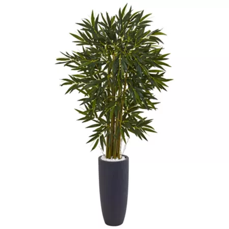 6.5 ft Nearly Natural Artificial Bamboo Tree in Gray Cylindrical Planter Artificial Plants & Flowers