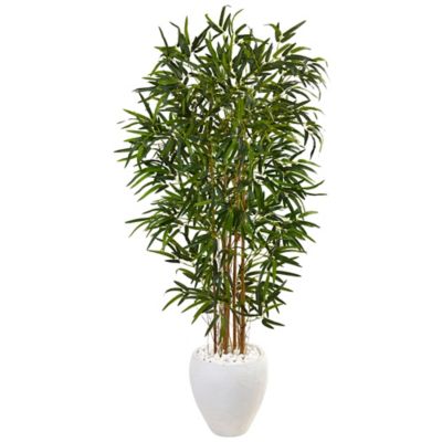 Nearly Natural 5 ft. Bamboo Artificial Tree in Oval White Planter