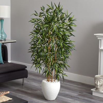 Image showing  5 ft. Bamboo Artificial Tree in Oval White Planter