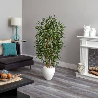 Image showing  5 ft. Bamboo Artificial Tree in Oval White Planter