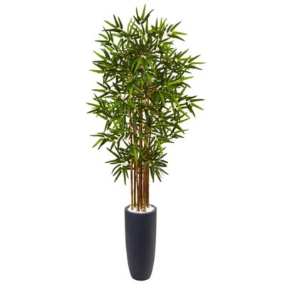 Nearly Natural 5 ft. Bamboo Artificial Tree in Gray Cylinder Planter