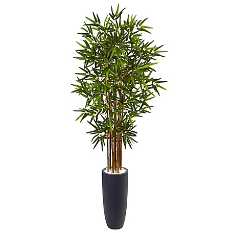 Nearly Natural 5 ft. Bamboo Artificial Tree in Gray Cylinder Planter