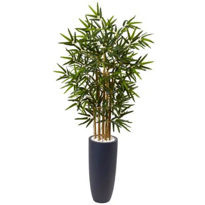 Nearly Natural 4 ft. Bamboo Artificial Tree in Gray Cylinder Planter