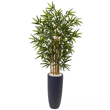 4 ft Nearly Natural Artificial Bamboo Tree in Gray Cylindrical Planter Artificial Plants & Flowers