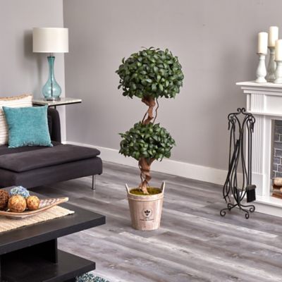 Image showing  4.5 ft. Sweet Bay Double Topiary Artificial Tree in Farmhouse Planter