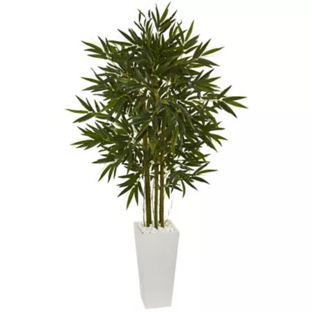 6 ft Nearly Natural Artificial Bamboo Tree in White Tower Planter Artificial Plants & Flowers