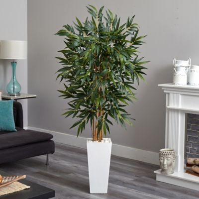 Image showing  6 ft. Bamboo Artificial Tree in White Tower Planter