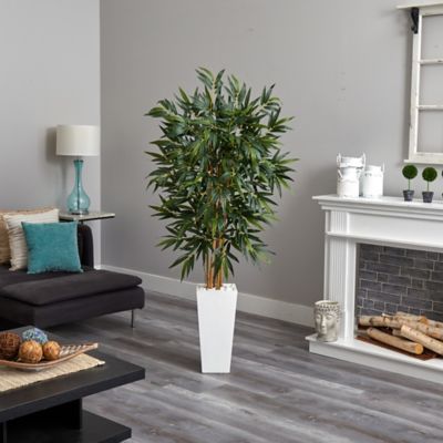 Image showing  6 ft. Bamboo Artificial Tree in White Tower Planter