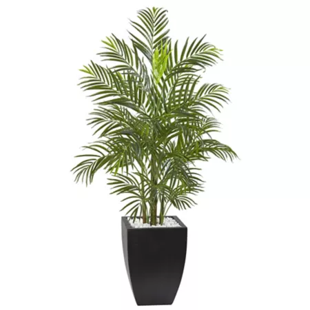 Nearly Natural 4.5' Indoor/Outdoor UV Resistant Artificial Areca Palm Tree with Black Planter Artificial Plants & Flowers