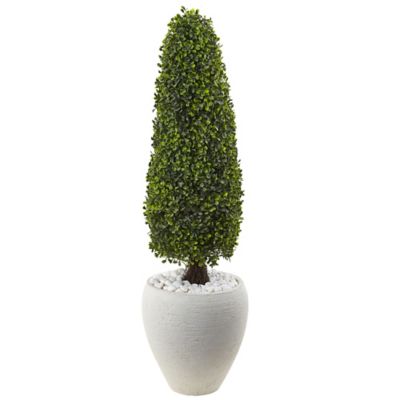 Nearly Natural 41 in. Indoor/Outdoor UV-Resistant Boxwood Topiary Artificial Tree in Textured White Planter