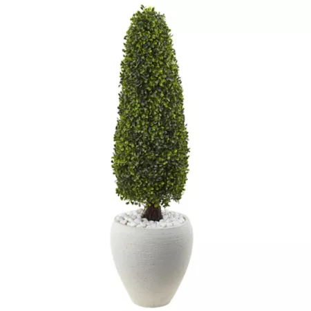 Nearly Natural 41" Indoor/Outdoor UV Resistant Boxwood Topiary Artificial Tree in Textured White Planter Artificial Plants & Flowers