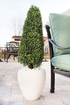 Image showing  41 in. Indoor/Outdoor UV-Resistant Boxwood Topiary Artificial Tree in Textured White Planter