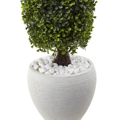 Image showing  41 in. Indoor/Outdoor UV-Resistant Boxwood Topiary Artificial Tree in Textured White Planter