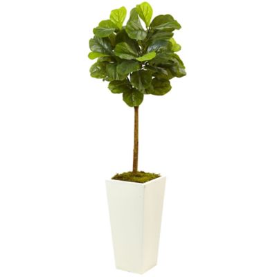 Nearly Natural 4.5 ft. Artificial Fiddle Leaf Fig Tree in White Planter, Real Touch