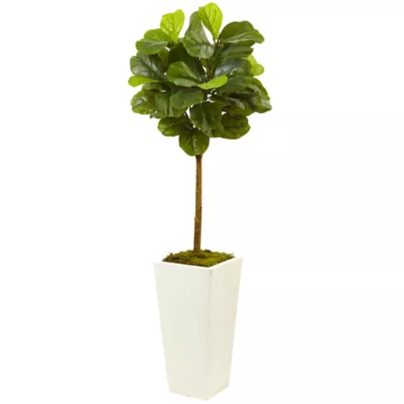 Nearly Natural 4.5 ft Artificial Fiddle Leaf Fig Tree in White Planter Real Touch Artificial Plants & Flowers